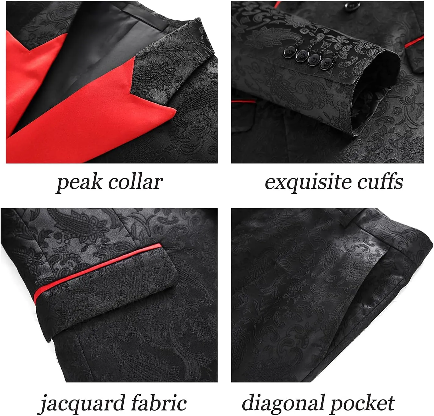UNINUKOO Mens Suit 3 Piece Tuxedo for Men Paisley Floral Peak Lapel Double Breasted Blazer Vest Pants Set
