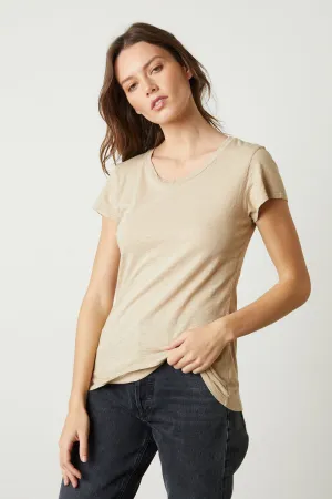 Velvet by Graham & Spencer Odelia Short Sleeve Crew Neck Tee | Sesame | Clearance Final Sale