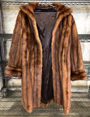 Vintage 1950s Women's Long Chestnut Brown Elegant Pocketed Mink Fur Coat