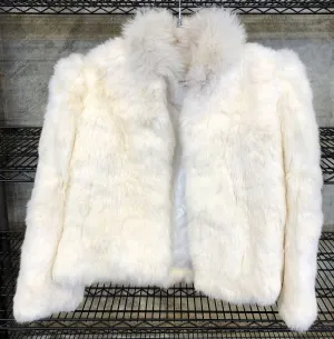 Vintage Women's Cream White Genuine Rabbit Fur Waist Length Coat/Jacket - Size M
