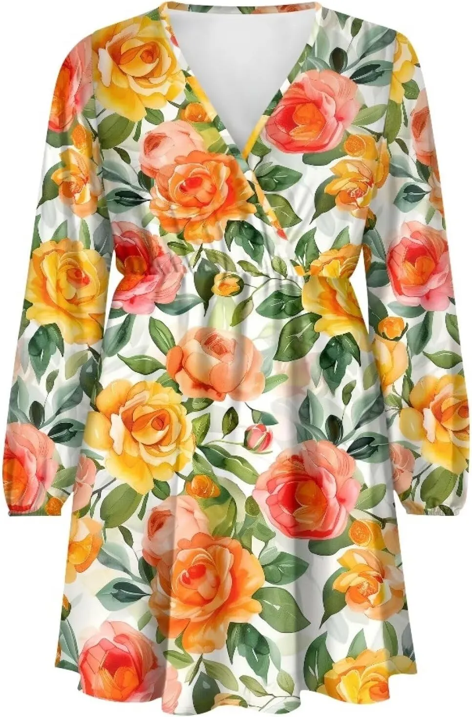 Women Long Sleeves Dress V Neck A-line Ruffle Elegant Mini Short Skirt Dresses