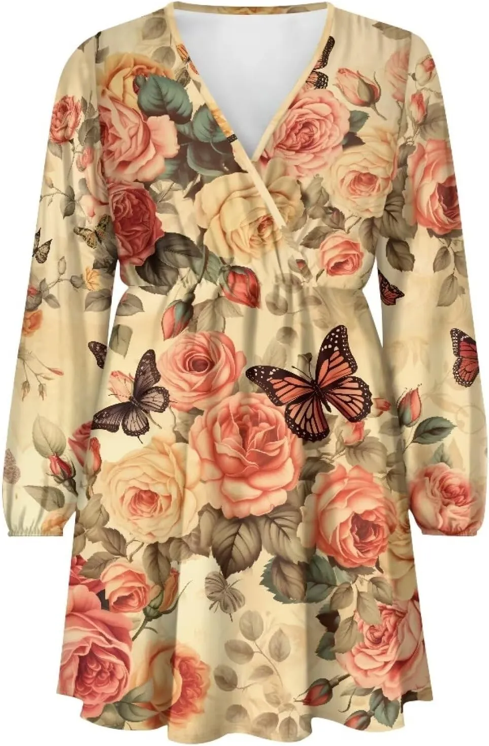Women Long Sleeves Dress V Neck A-line Ruffle Elegant Mini Short Skirt Dresses