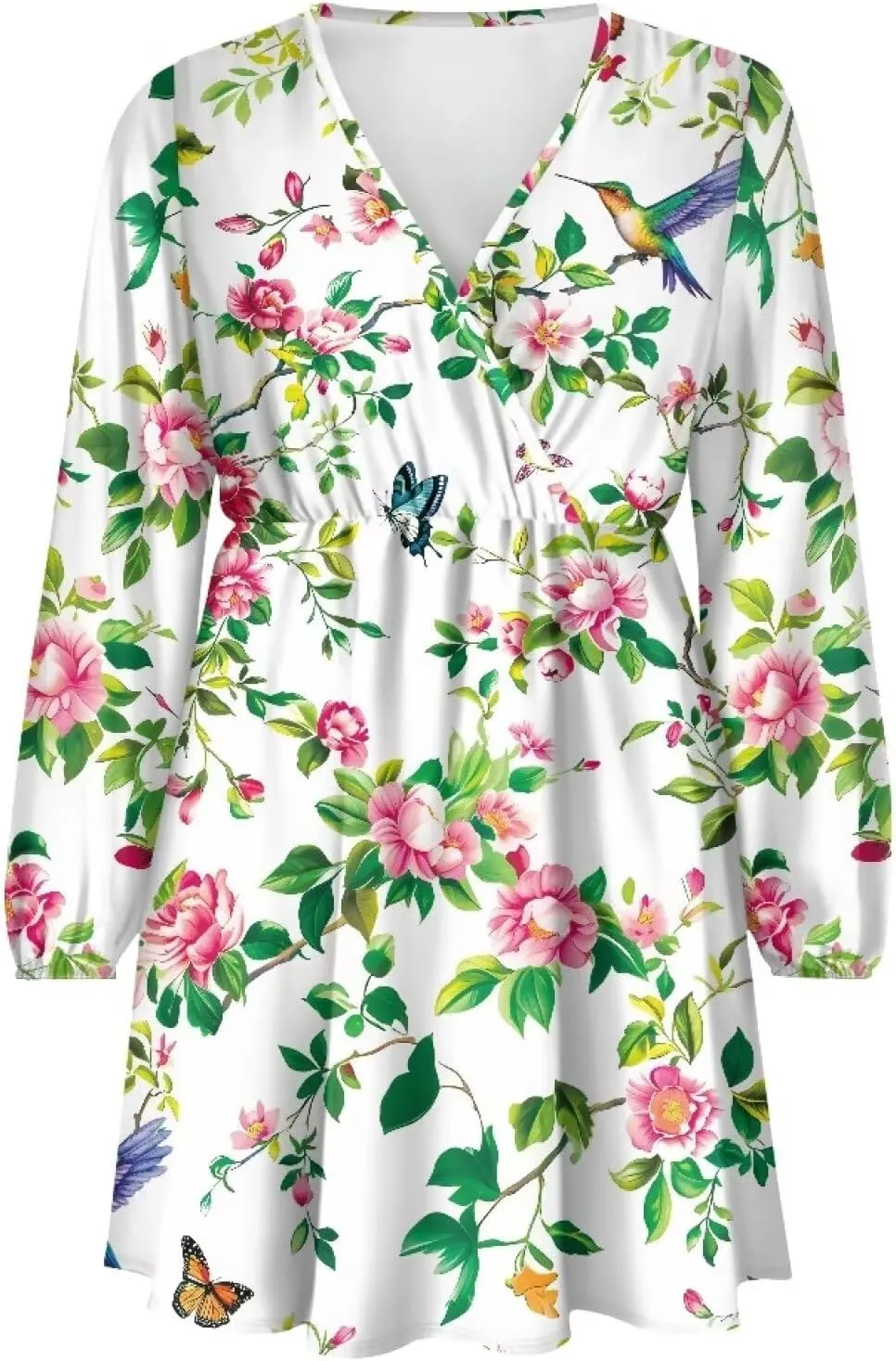Women Long Sleeves Dress V Neck A-line Ruffle Elegant Mini Short Skirt Dresses