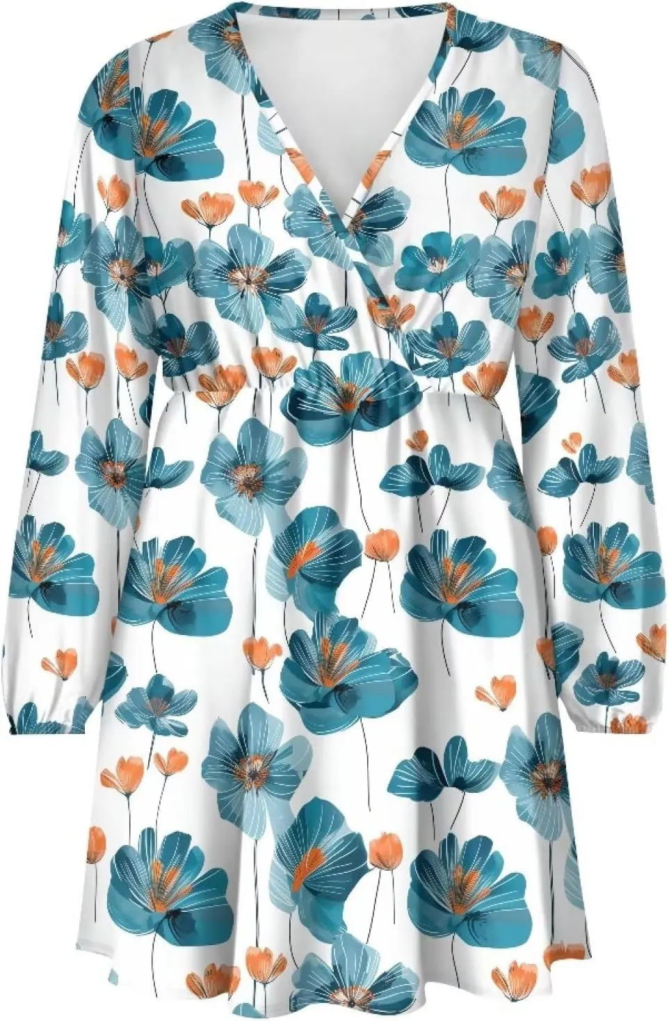 Women Long Sleeves Dress V Neck A-line Ruffle Elegant Mini Short Skirt Dresses