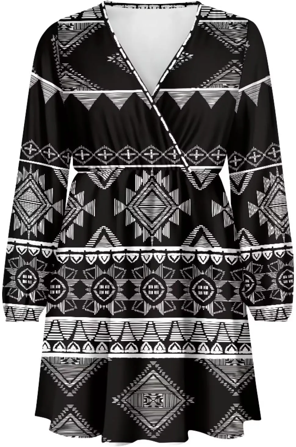 Women Long Sleeves Dress V Neck A-line Ruffle Elegant Mini Short Skirt Dresses