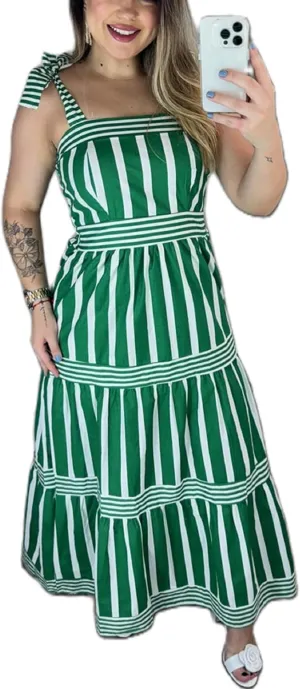 Women Striped Maxi Dress Tie Shoulder Strap Tiered Sundress Boho Flowy Sleeveless Long Dress Summer Beach Dress