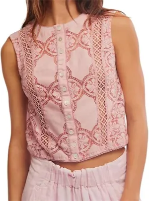 Women Y2k Button Tank Top Cute Floral Lace Hollow Out Sleeveless Going Out Crop Tops Boho Coquette Summer Streetwear