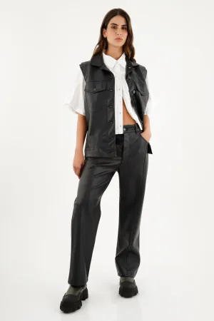 Women's Black Faux Leather Vest