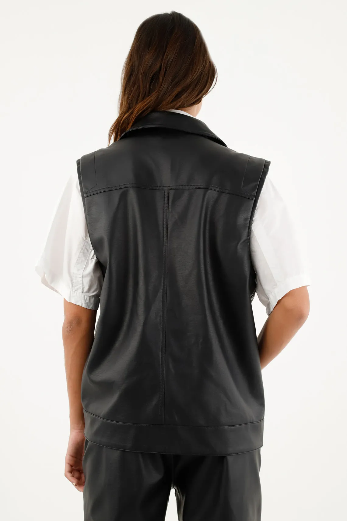 Women's Black Faux Leather Vest