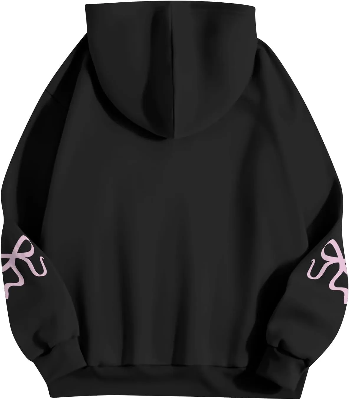 Women's Bow Trim Print Fleeced Hoodies Oversized Long Sleeve Hooded Sweatshirts Drop Shoulder Pullover Top