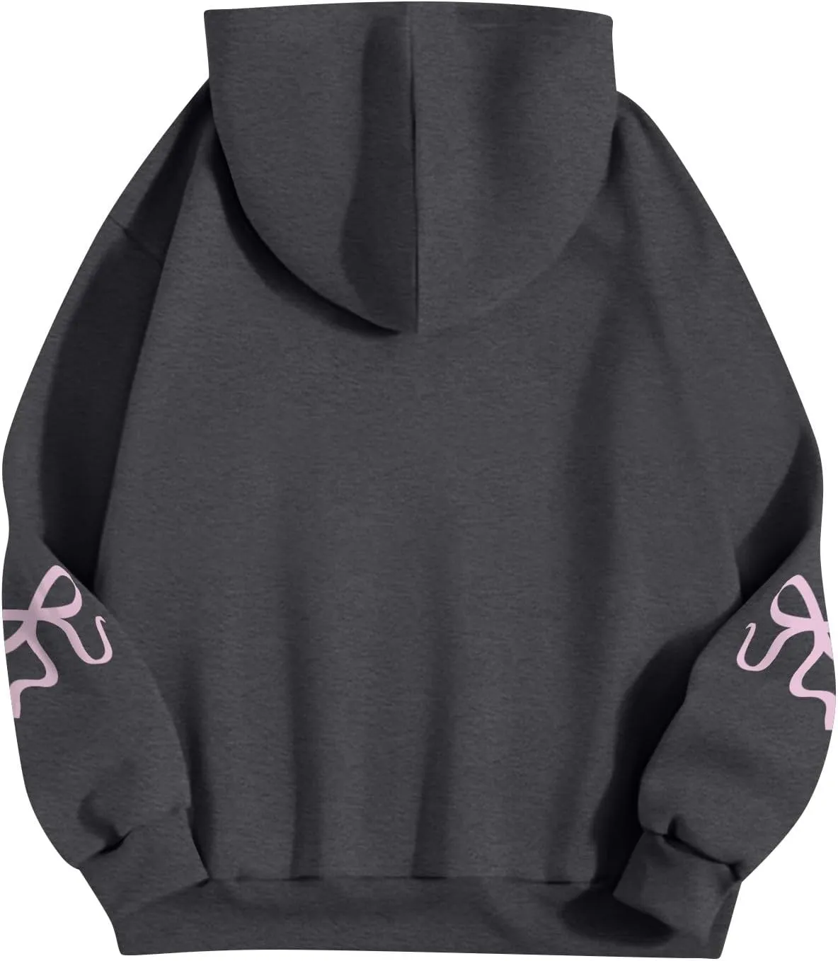 Women's Bow Trim Print Fleeced Hoodies Oversized Long Sleeve Hooded Sweatshirts Drop Shoulder Pullover Top