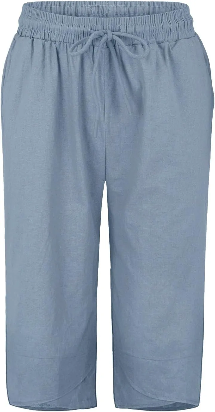 Womens Capris for Summer Pants Ladies Loose Drawstring Casual Solid Color Shorts High Waisted Drawstring Lounge Pants