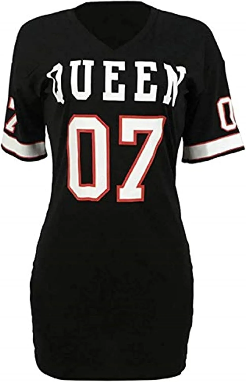 Women's Fashion Sexy V Neck Queen Letter Printed Package Dress Casual Hip Hop Short Sleeve Mini Dresses