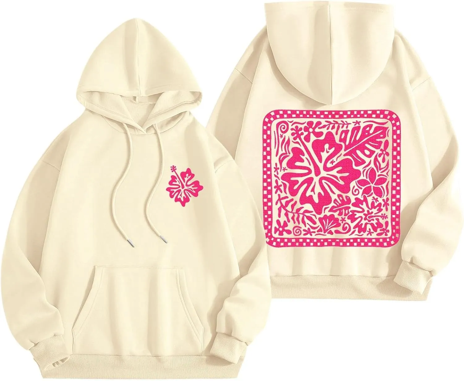 Women's Graphic Print Hoodies Oversized Long Sleeve Hooded Sweatshirts Cherry Floral Drop Shoulder Pullover Top