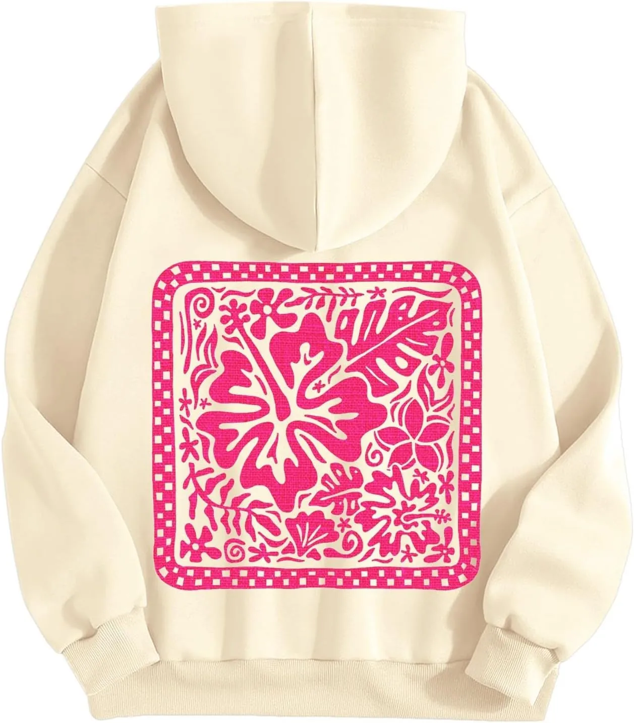 Women's Graphic Print Hoodies Oversized Long Sleeve Hooded Sweatshirts Cherry Floral Drop Shoulder Pullover Top