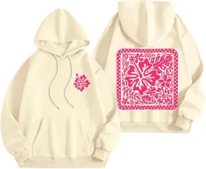 Women's Graphic Print Hoodies Oversized Long Sleeve Hooded Sweatshirts Cherry Floral Drop Shoulder Pullover Top