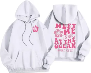 Womens Hoodies Long Sleeve Letter Print Warm Fall Winter Sweatshirts Oversized Hooded Pullover 2024 Trendy