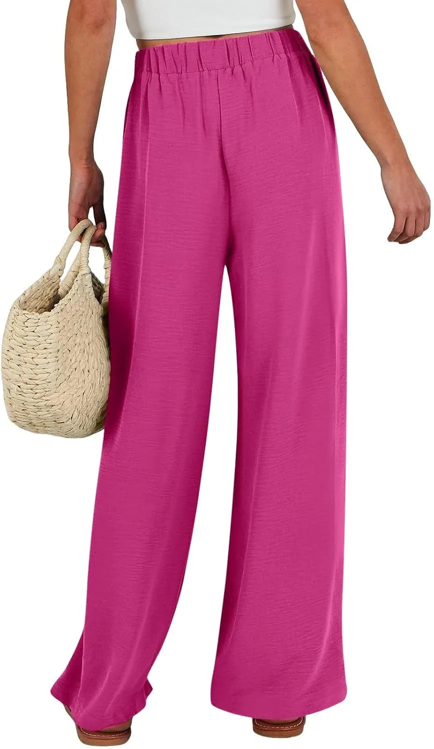 Womens Linen Pants Summer 2025 Solid Casual Drawstring Waist Loose Fit Fashion Drawstring Flowy Palazzo with Pockets