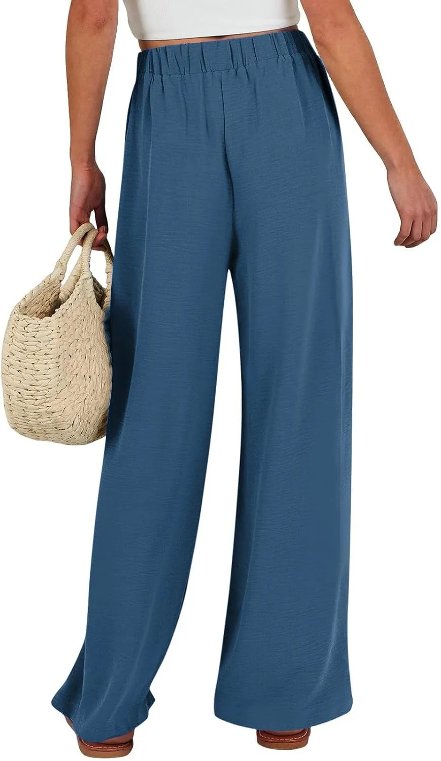Womens Linen Pants Summer 2025 Solid Casual Drawstring Waist Loose Fit Fashion Drawstring Flowy Palazzo with Pockets