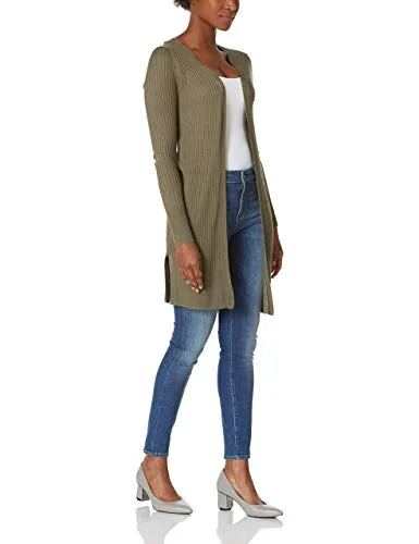 Women's Open Front Cardigan Shirt Long Sleeve Lightweight Coat (Army Green,L/12-14)