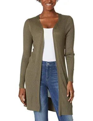 Women's Open Front Cardigan Shirt Long Sleeve Lightweight Coat (Army Green,L/12-14)