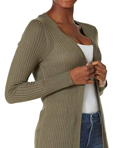 Women's Open Front Cardigan Shirt Long Sleeve Lightweight Coat (Army Green,L/12-14)