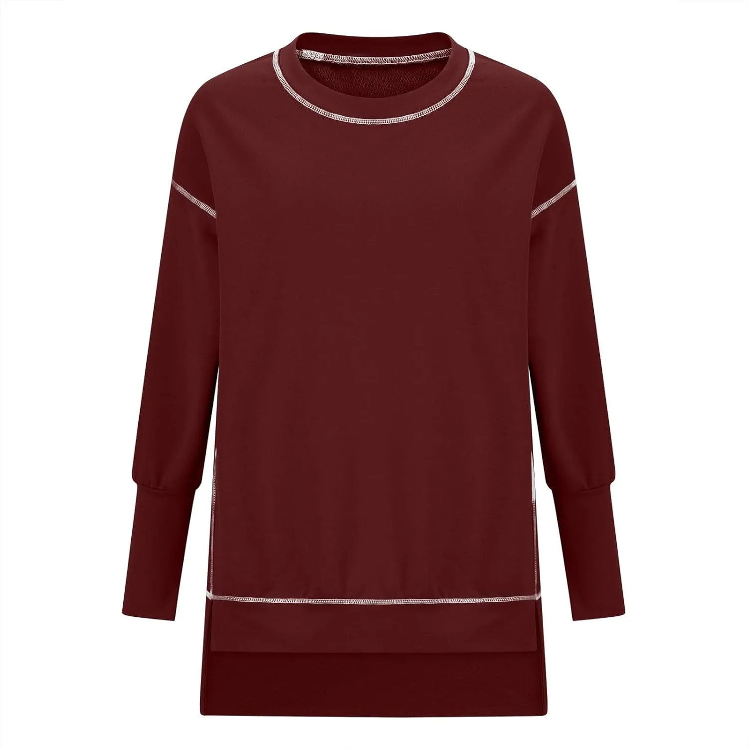 Womens Oversized Crewneck Sweatshirts Casual Long Sleeve Trendy Contrast Stitching High Low Fall Pullover Tops