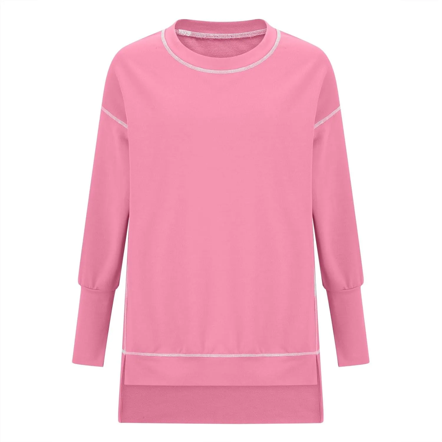 Womens Oversized Crewneck Sweatshirts Casual Long Sleeve Trendy Contrast Stitching High Low Fall Pullover Tops