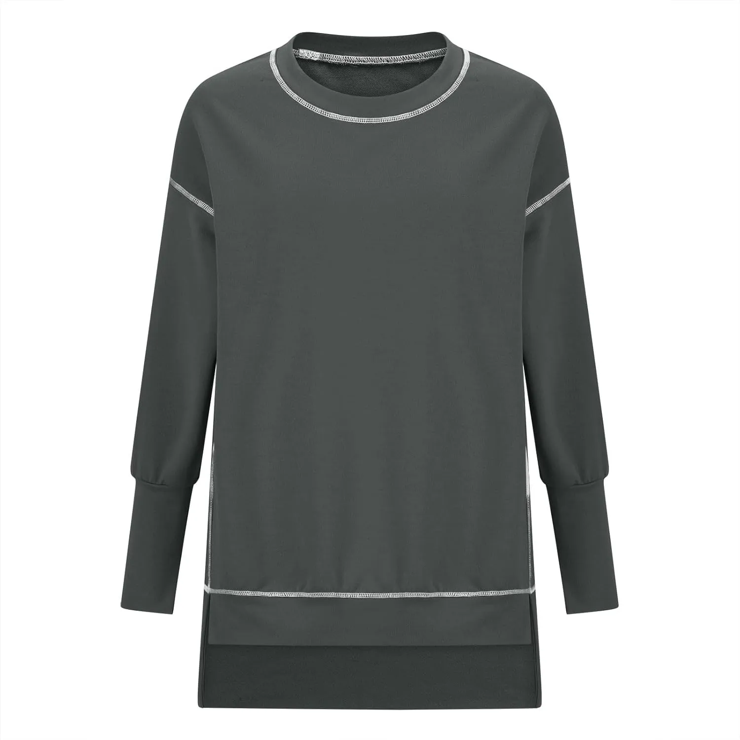 Womens Oversized Crewneck Sweatshirts Casual Long Sleeve Trendy Contrast Stitching High Low Fall Pullover Tops