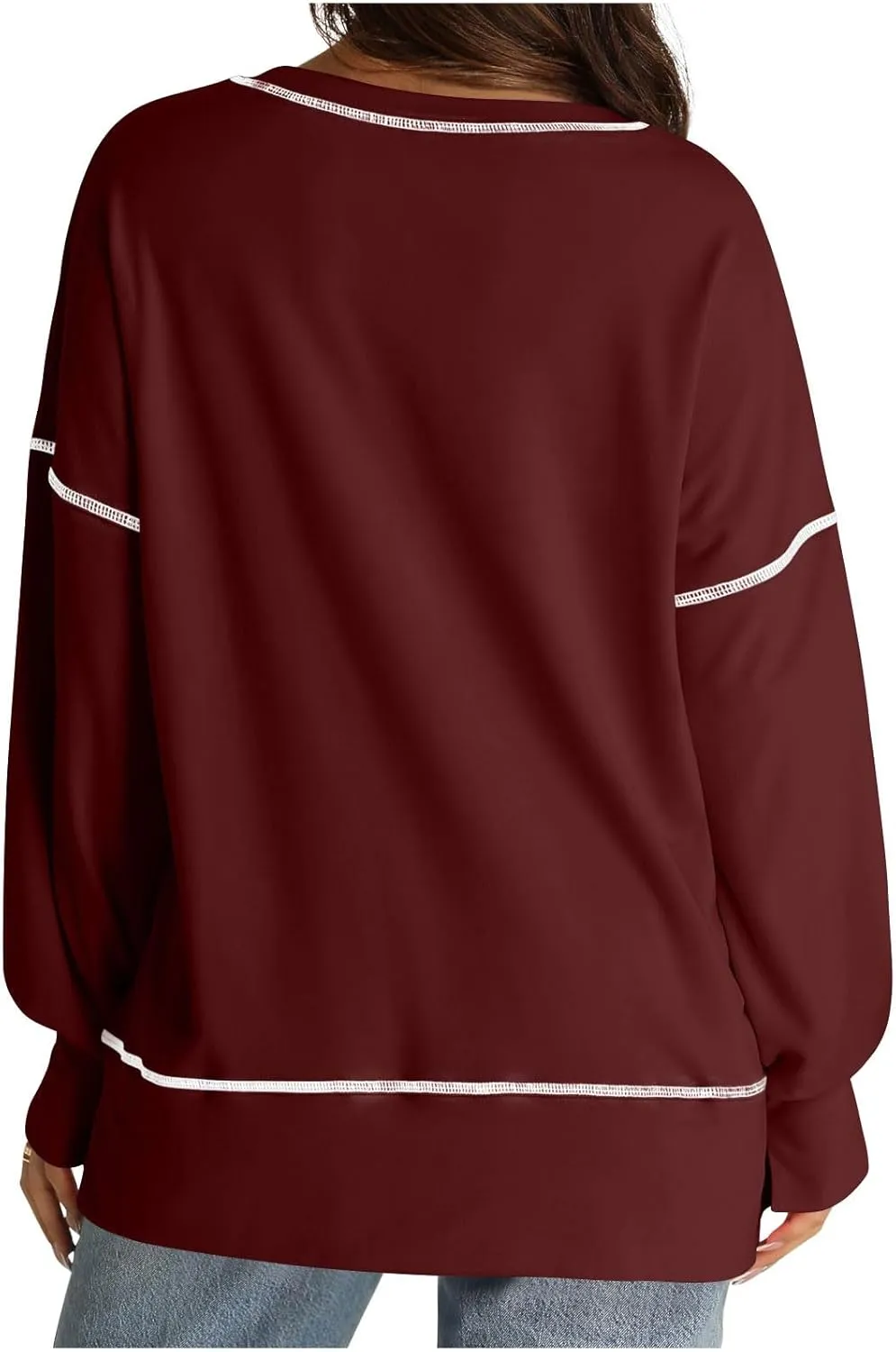 Womens Oversized Crewneck Sweatshirts Casual Long Sleeve Trendy Contrast Stitching High Low Fall Pullover Tops