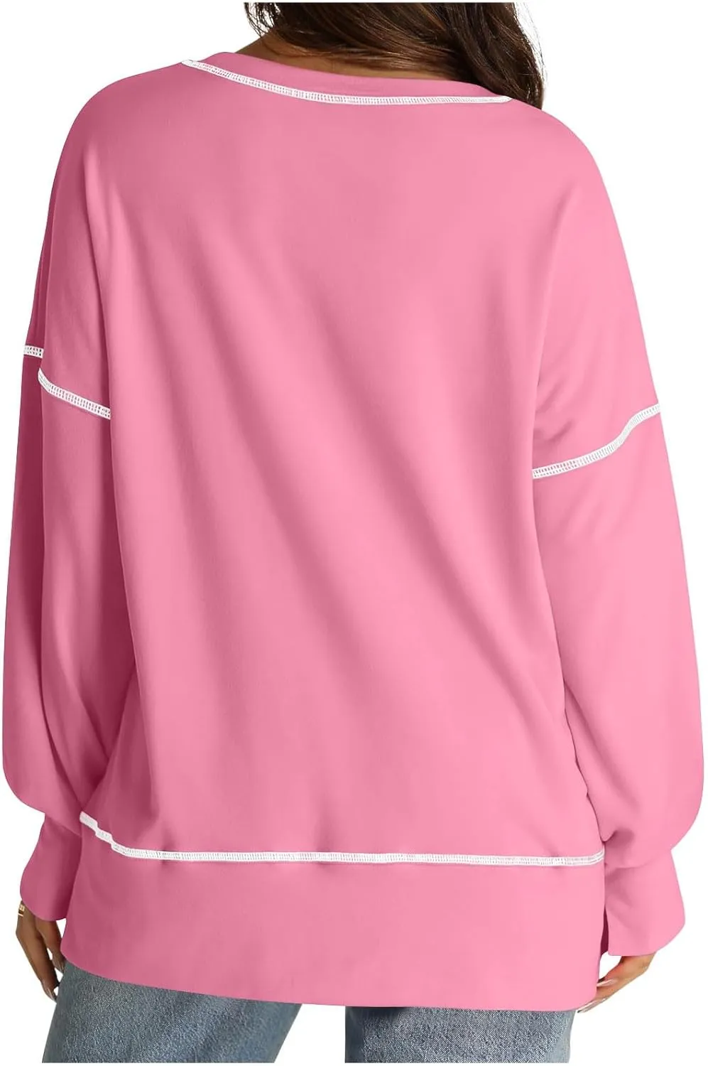 Womens Oversized Crewneck Sweatshirts Casual Long Sleeve Trendy Contrast Stitching High Low Fall Pullover Tops