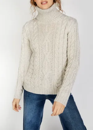 Women's Polo Aran Sweater | Silver Marl