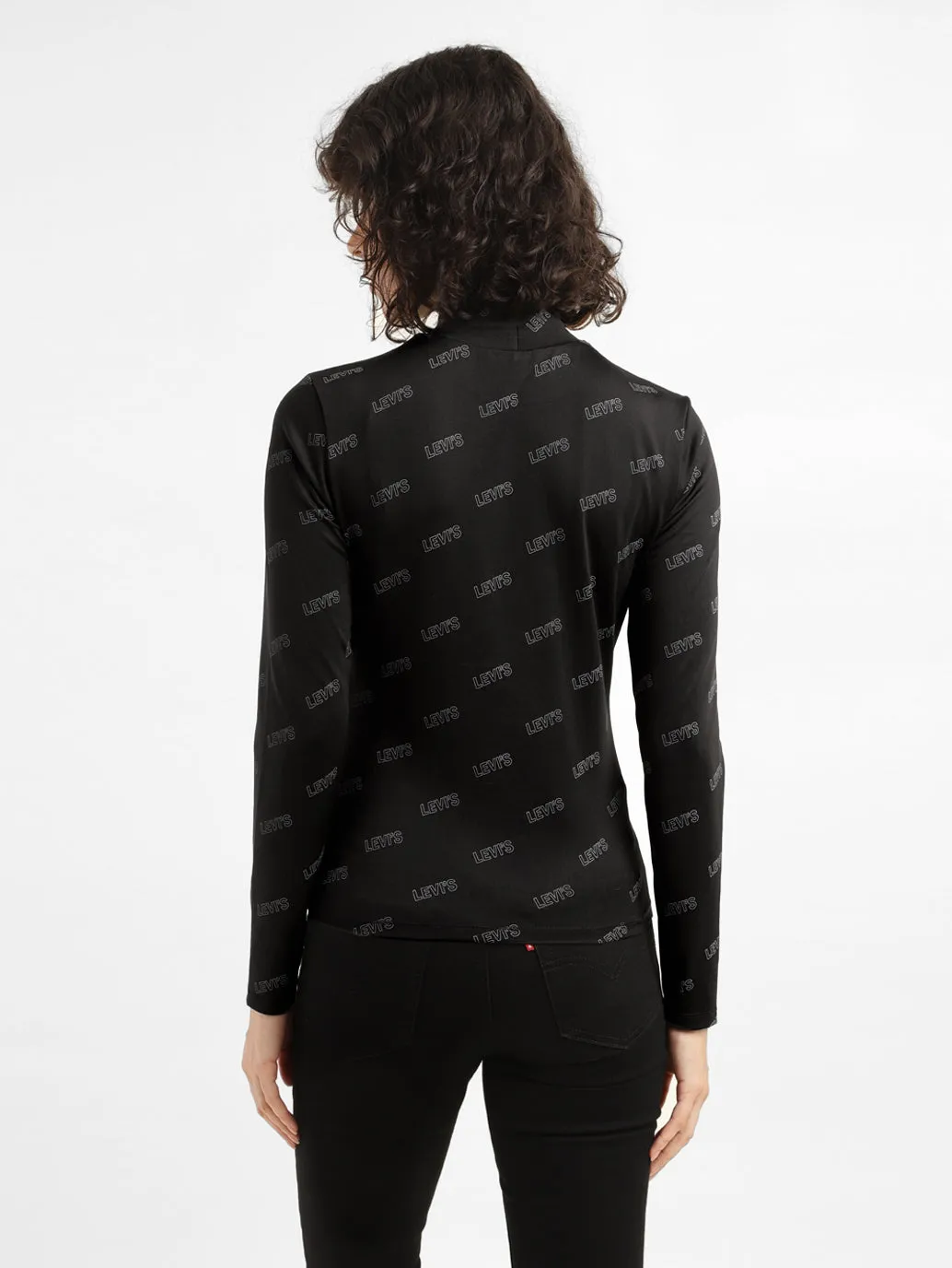 Women's Printed Black High Neck Top