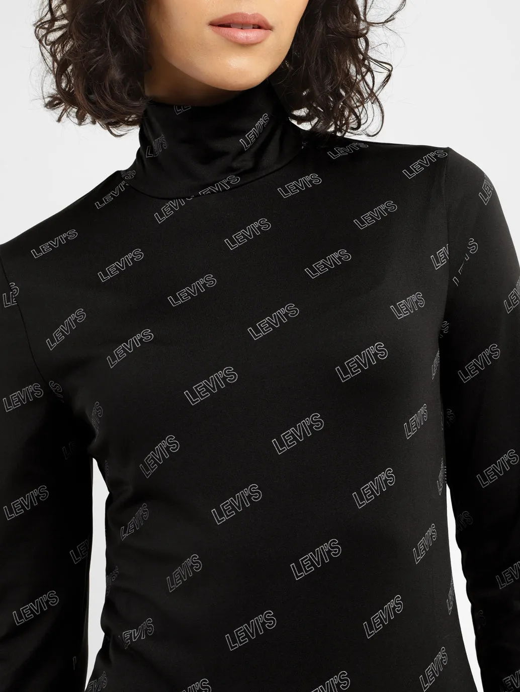 Women's Printed Black High Neck Top