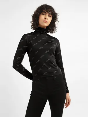 Women's Printed Black High Neck Top
