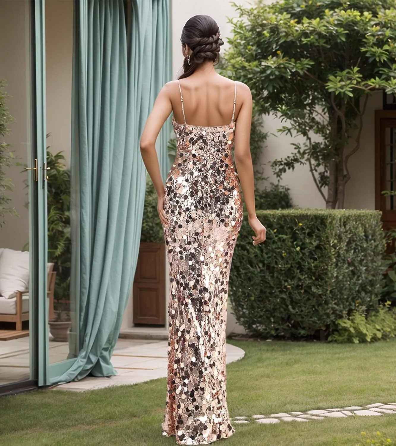 Women's Sexy Elegant Sparkly Sequins Party Club Night Bodycon Split Evening Dress