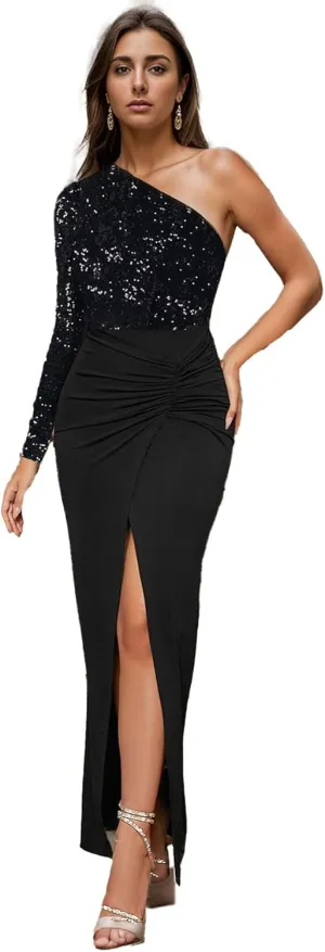 Women's Sexy Elegant Sparkly Sequins Party Club Night Bodycon Split Evening Dress