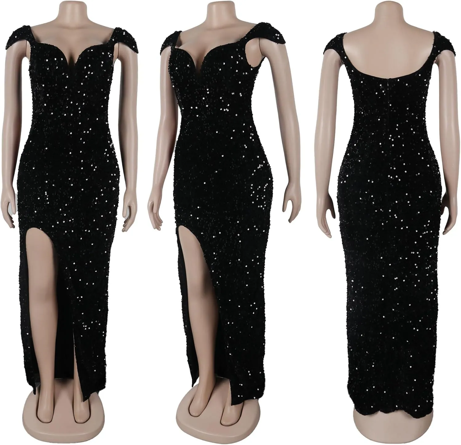 Women's Sexy Elegant Sparkly Sequins Party Club Night Bodycon Split Evening Dress