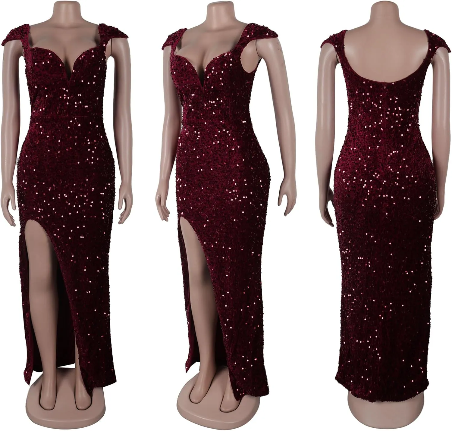 Women's Sexy Elegant Sparkly Sequins Party Club Night Bodycon Split Evening Dress