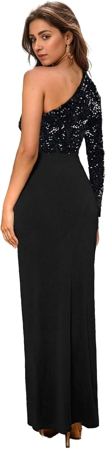 Women's Sexy Elegant Sparkly Sequins Party Club Night Bodycon Split Evening Dress