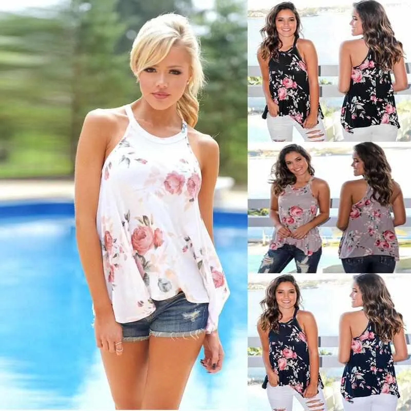 Women's Summer Sexy Flower Print Tops