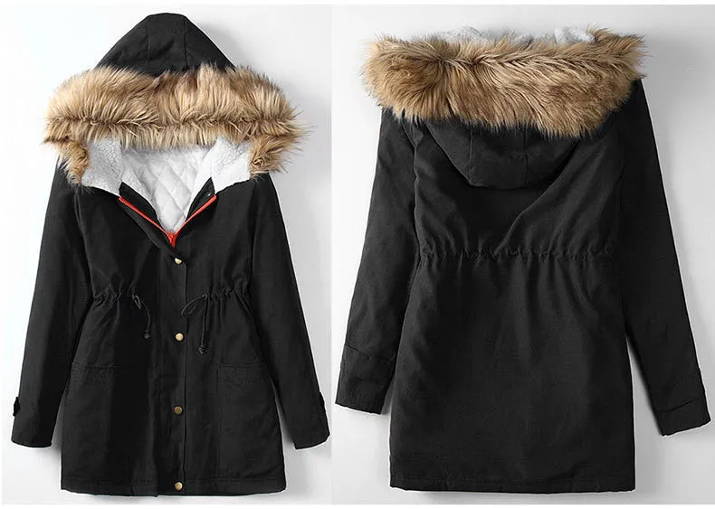 Wool Hooded Long Sleeves Thick Slim Cotton Coat