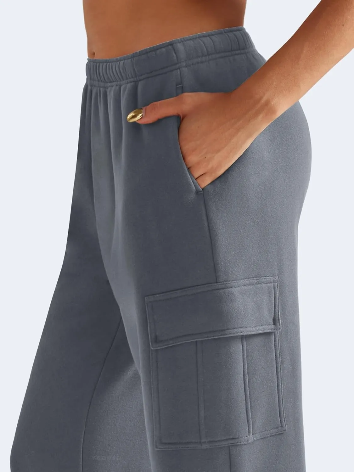 YEOREO Sweatpants Womens Cargo Pants Fleece Lined Wide Leg Joggers Baggy Drawstring Nairi Sweat Pants with Pockets