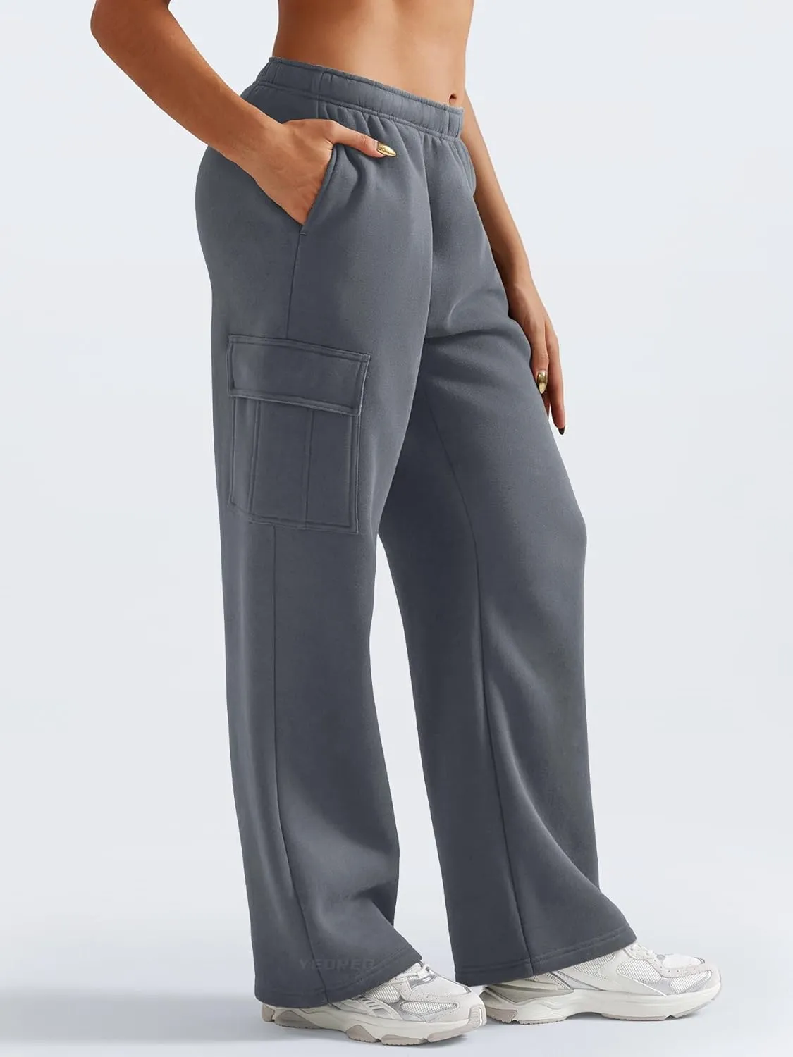 YEOREO Sweatpants Womens Cargo Pants Fleece Lined Wide Leg Joggers Baggy Drawstring Nairi Sweat Pants with Pockets