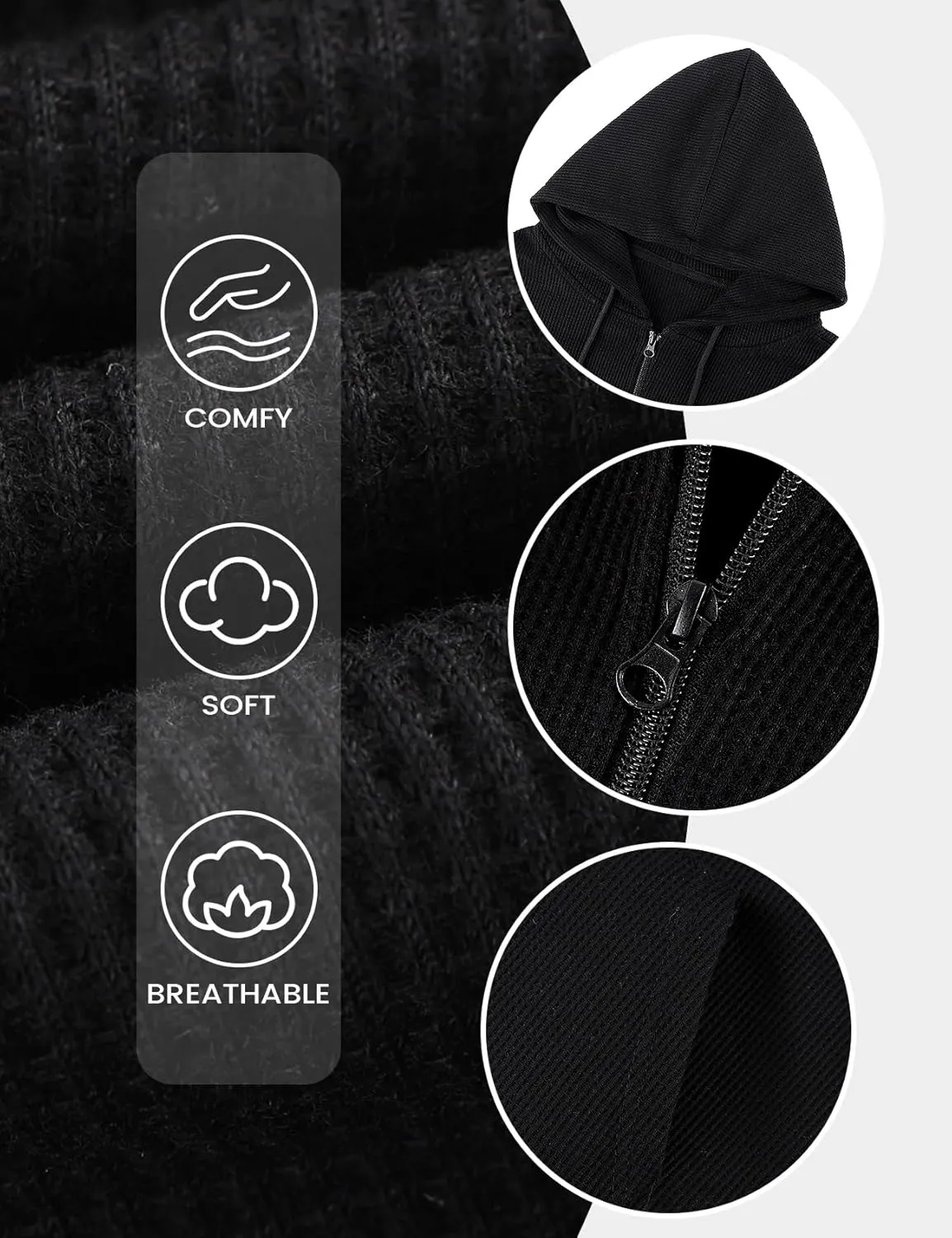Yimoon Zip Up Hoodie Women Cropped Waffle Knit Vintage Sweatshirt Casual Jackets Long Sleeve Hooded with Pockets