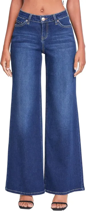 YMI Women's Essential Low Rise Wide Leg Jeans