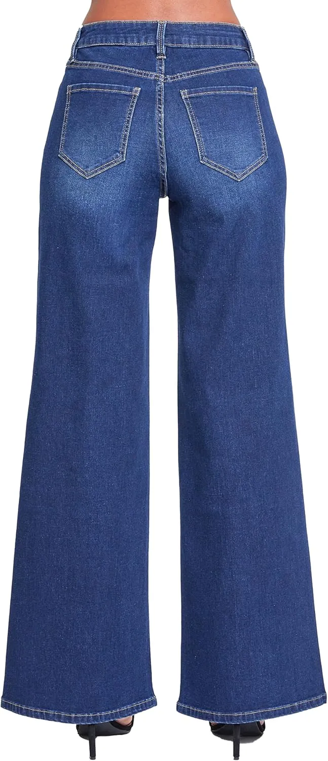 YMI Women's Essential Low Rise Wide Leg Jeans