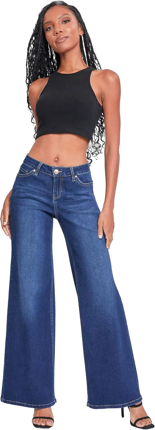 YMI Women's Essential Low Rise Wide Leg Jeans