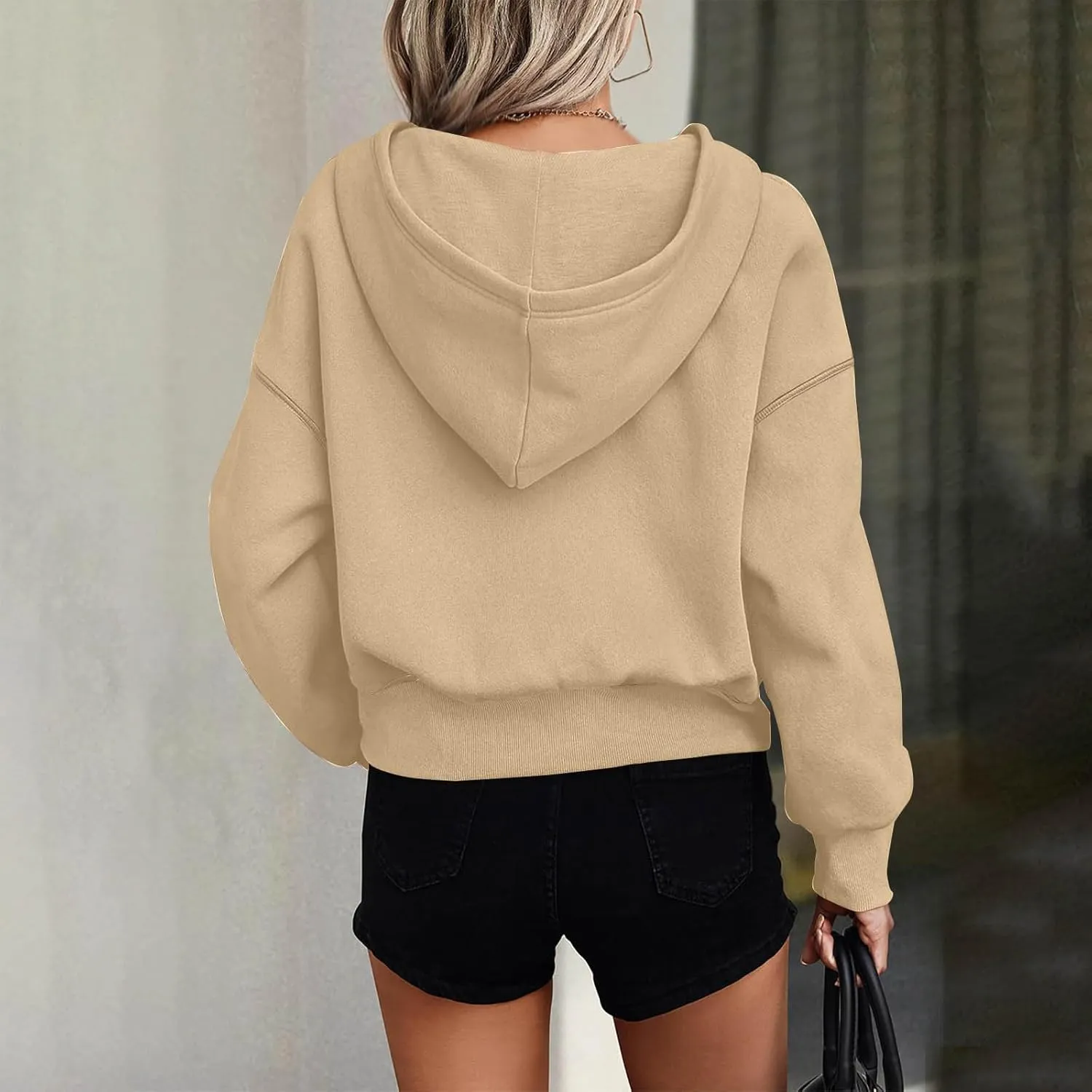 ZDRZK Half Zip Cropped Pullover Hoodies for Women Trendy 2024 Fashion Fall Y2K Sweatshirts Casual Loose Cute Shirts Tops