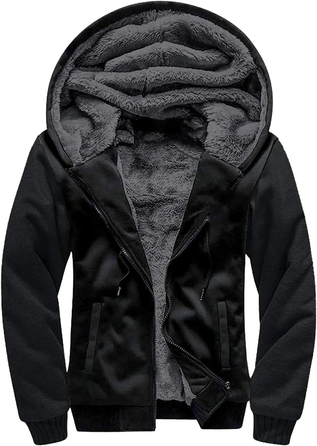 ZITY Men's Zip Up Hoodie Heavyweight Winter Sweatshirt Fleece Sherpa Lined Warm Jacket